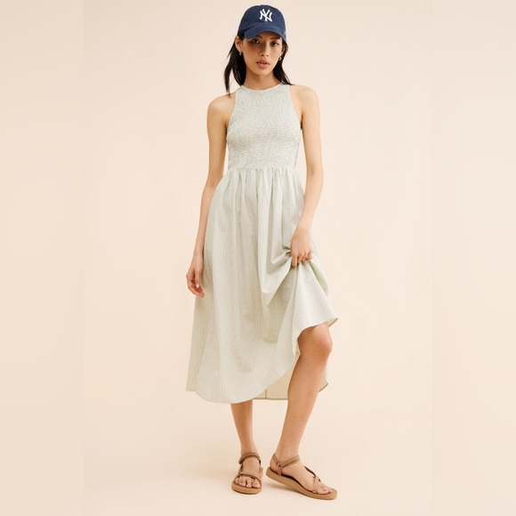 Madewell Selena Midi Dress Pistachio Green Stripe - Picture 3 of 11